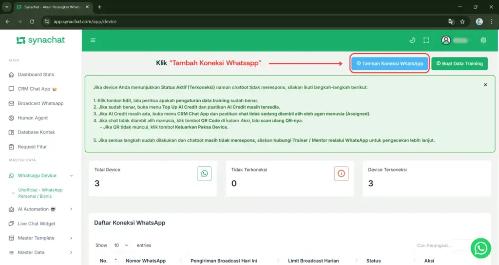 Menghubungkan WhatsApp 4 Langkah 4 Menghubungkan Whatsapp ke SynaChat