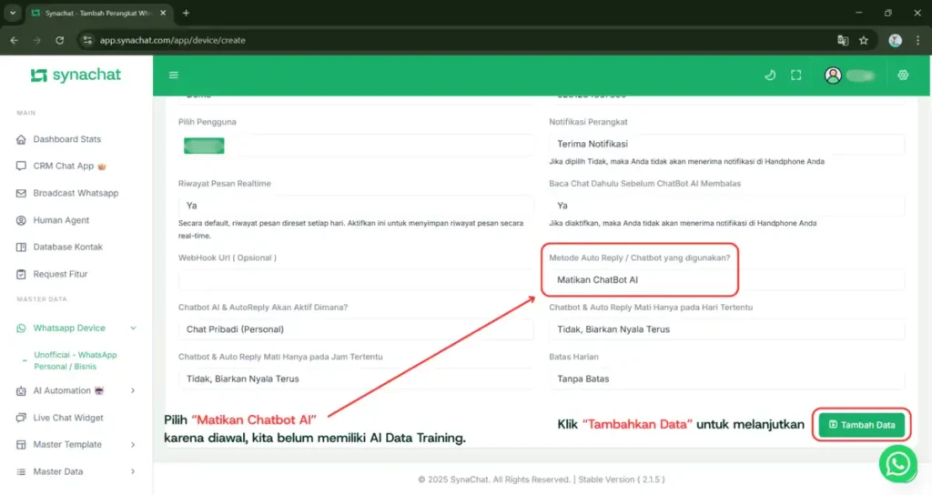 Menghubungkan WhatsApp 6 Langkah 6 Menghubungkan Whatsapp ke SynaChat