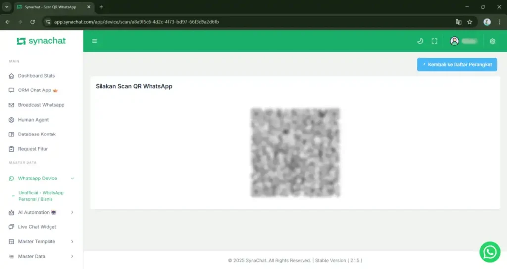 Menghubungkan WhatsApp 8 Langkah 7 Menghubungkan Whatsapp ke SynaChat