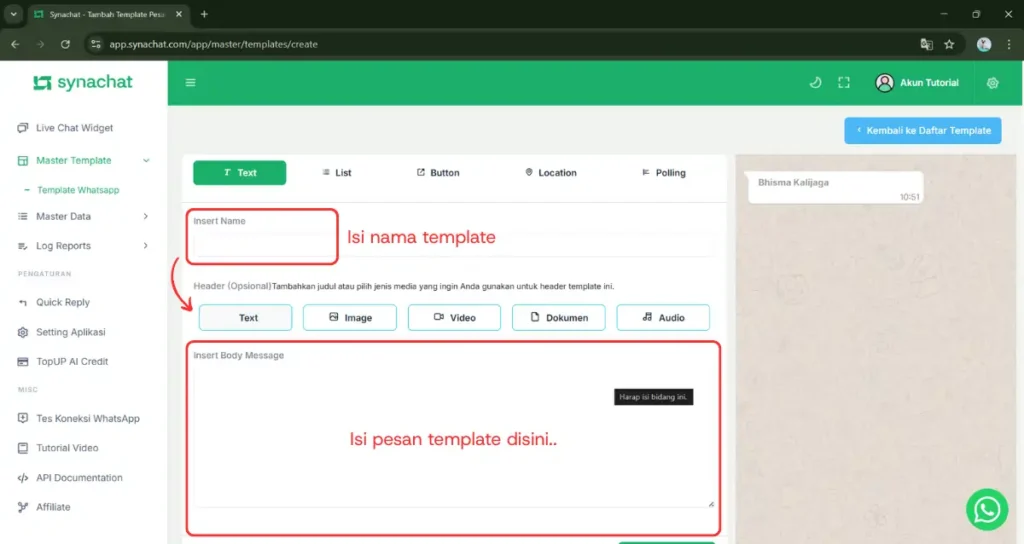 membuat template whatsapp